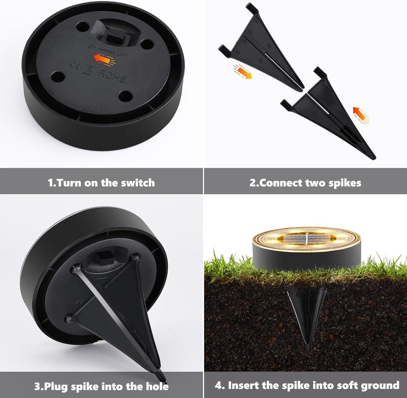 Joomer Solar Ground Lights, 16 Pack 8 LED Solar Lights Outdoor IP68 Waterproof Disc Light In-Ground Landscape Lighting Outdoor for Patio Pathway Lawn Yard Driveway Walkway (Warm White) - Image 5